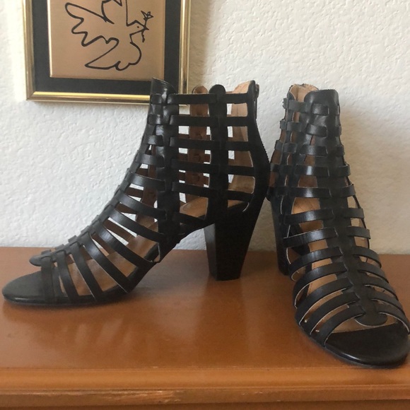 Corso Como Shoes - Corso Como Black Leather Cage Gladiator Heels 8